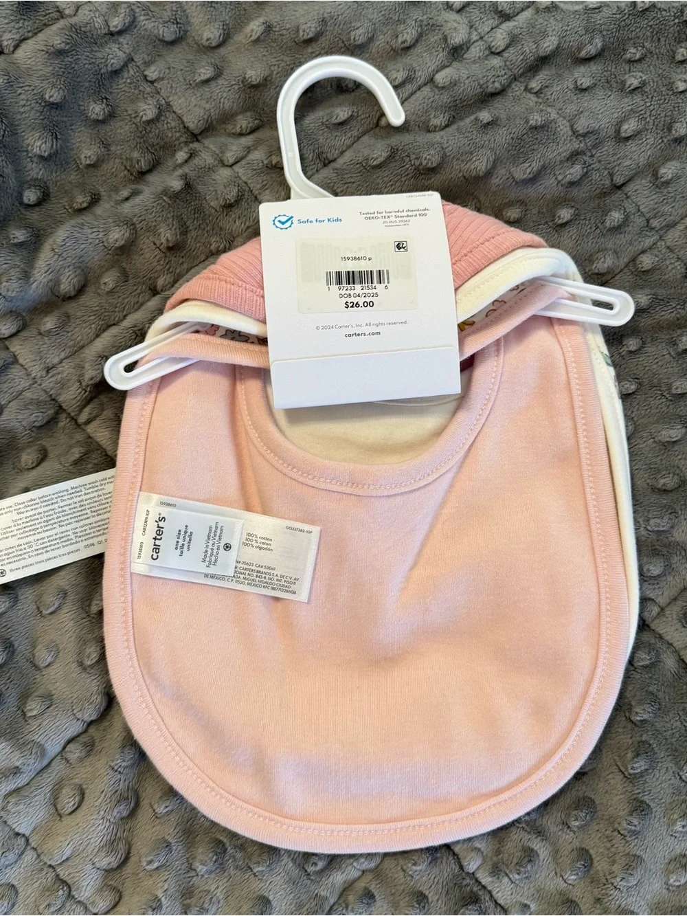 Carter's Pink Baby Bibs - 3-Pack Soft Cotton Set